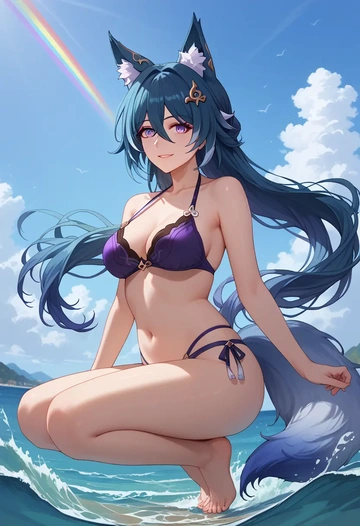 star rail,yukong,bikini,rainbow-colored,sexy  - AI generated anime art