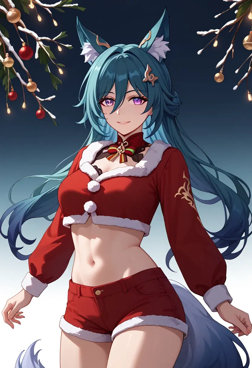 star rail,yukong,Christmas,red velvet shorts  - 