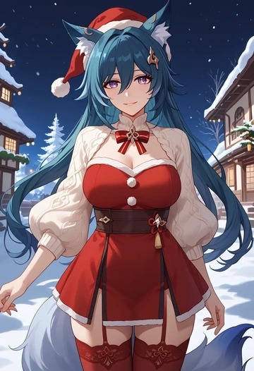 star rail,yukong,Christmas,sweater dress,stockings  - AI generated anime art