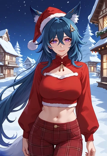 star rail,yukong,Christmas,plaid trousers  - AI generated anime art