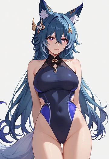 star rail,yukong,racerback swimsuit,striped trim,name tag patch  - AI generated anime art