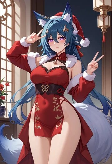 star rail,yukong,Christmas,red velvet dress  - AI generated anime art