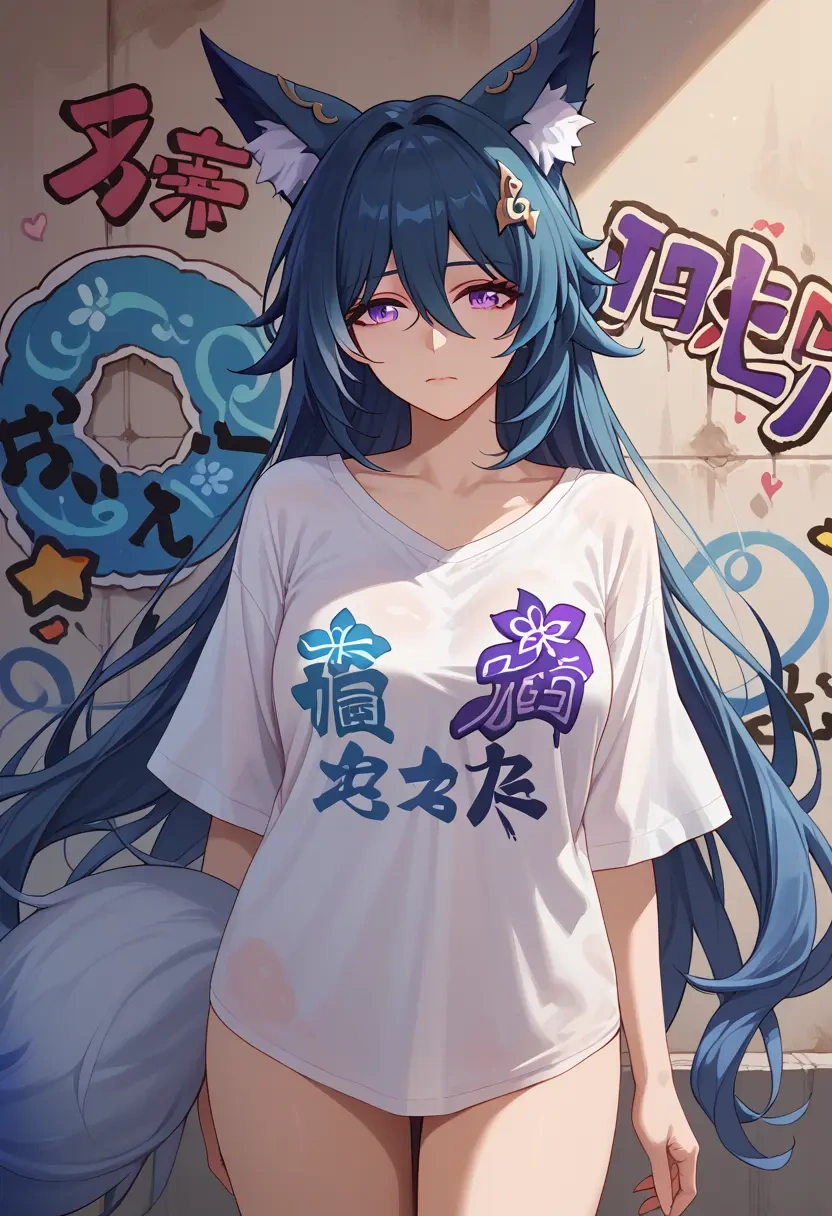 star rail,yukong,oversized graffiti shirt,dolphin shorts  - 