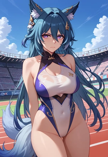 star rail,yukong,racerback swimsuit,striped trim,name tag patch  - AI generated anime art