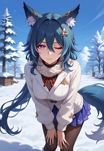 star rail,yukong,winter,student uniform,puffer jacket  - AI generated anime art