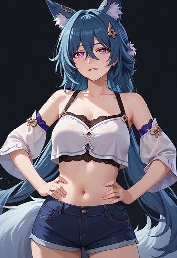 star rail,yukong,crop top,loose joggers,headset  - AI generated anime art