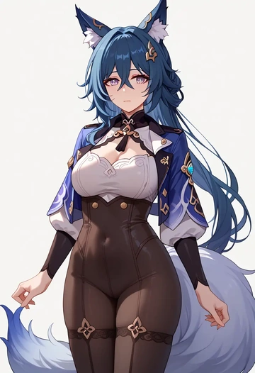 star rail,yukong,denim jacket,cropped,leather leggings  - AI generated anime art