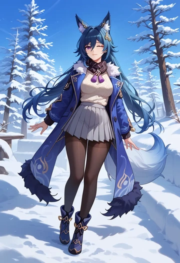 star rail,yukong,winter,student uniform,puffer coat  - AI generated anime art