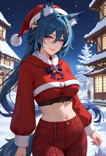 star rail,yukong,Christmas,plaid trousers  - AI generated anime art