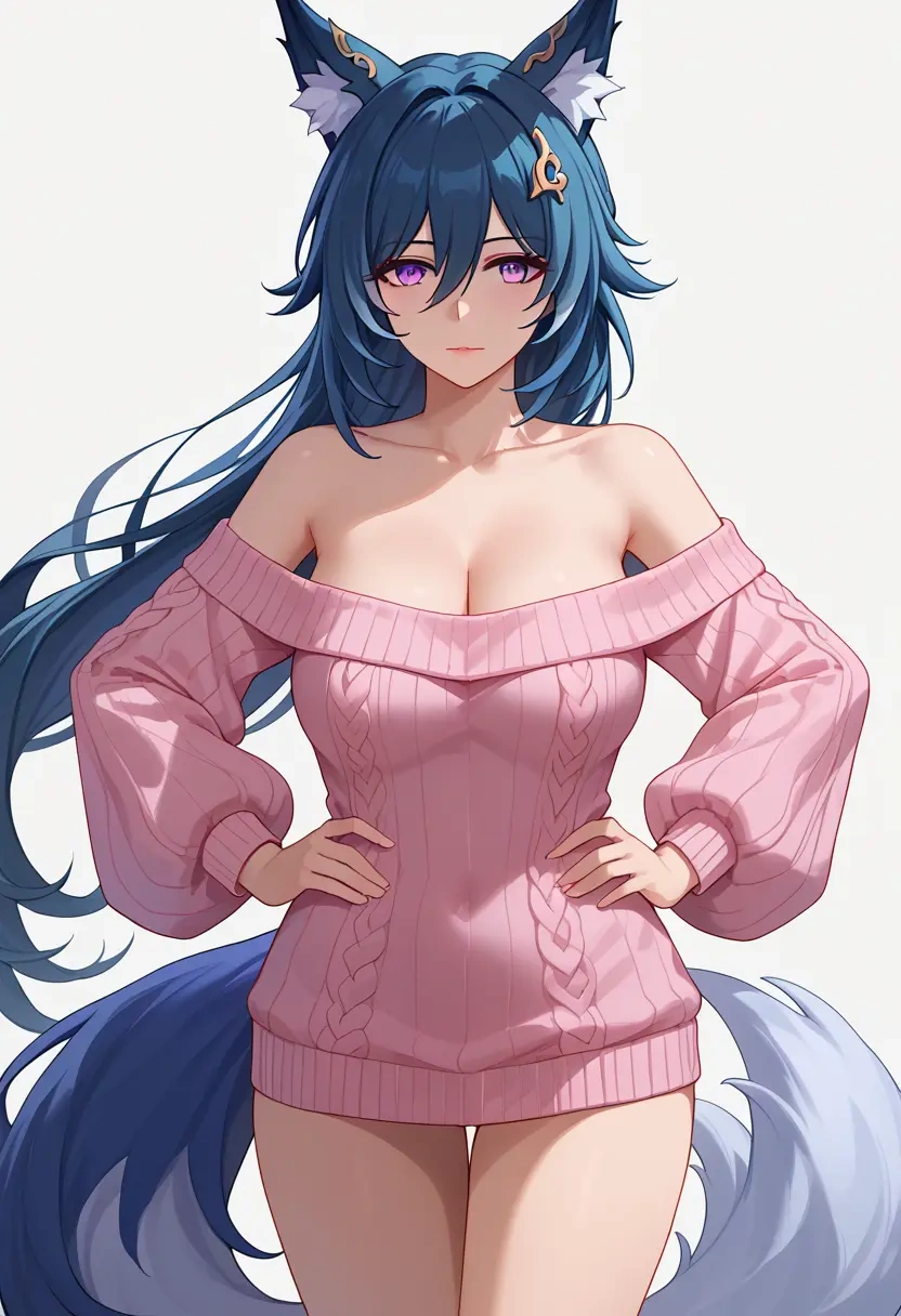 star rail,yukong,Hands on hips,off-shoulder,sweater  - 