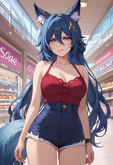 star rail,yukong,jogger shorts,oversized tank  - AI generated anime art