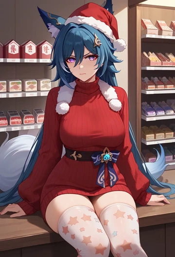 star rail,yukong,Christmas,sweater dress,stockings  - AI generated anime art