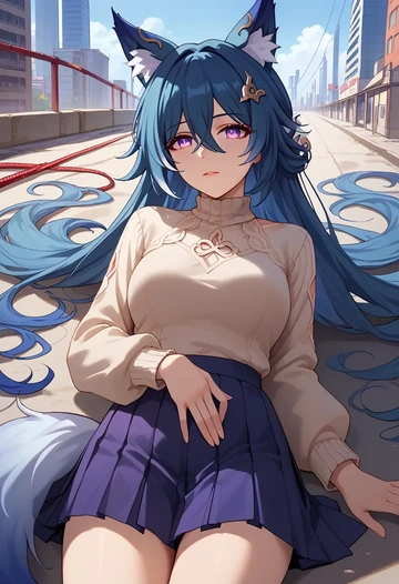 star rail,yukong,sweater,cropped,pleated midi skirt  - AI generated anime art