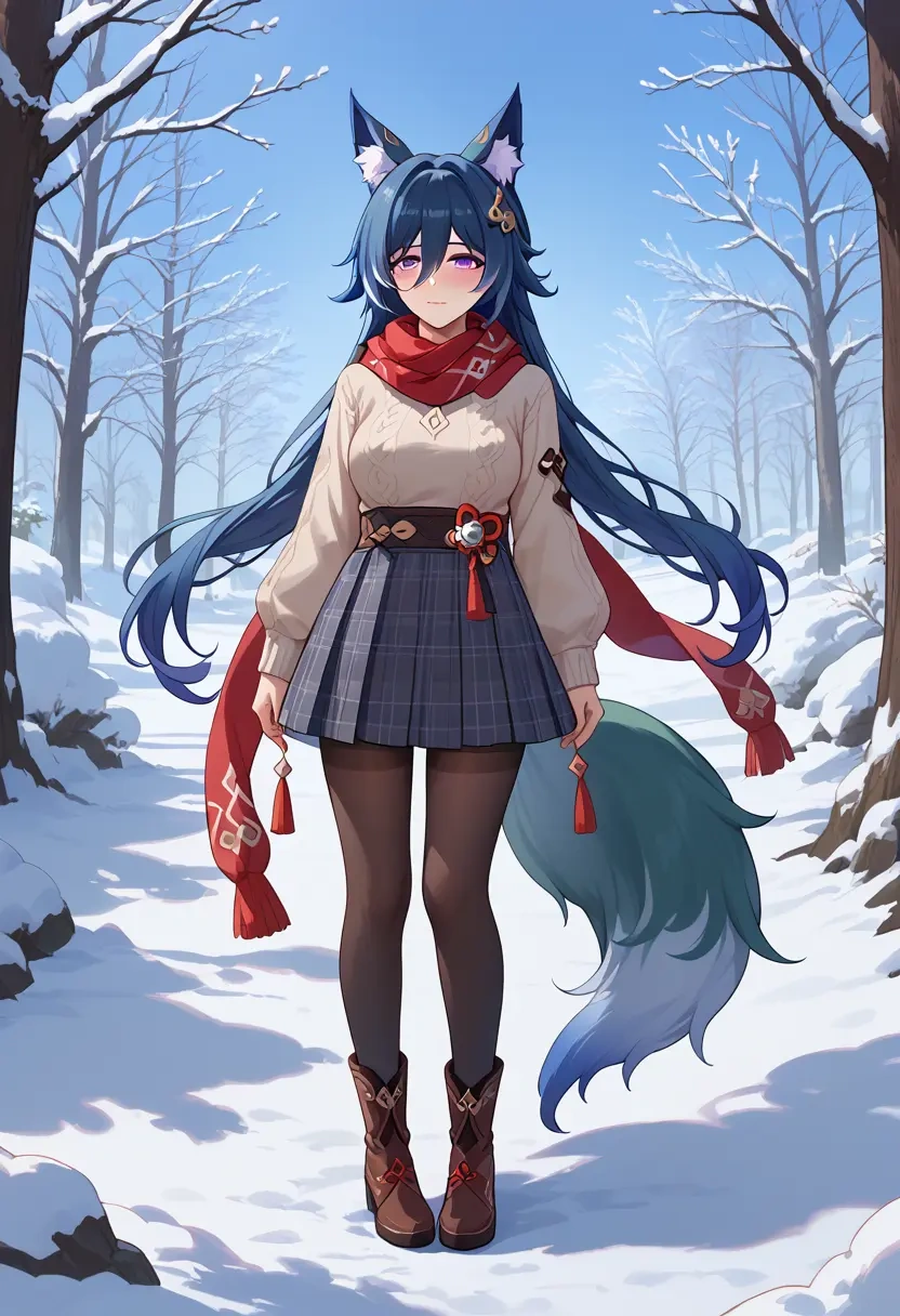 star rail,yukong,winter,student uniform,fur-lined parka  - 