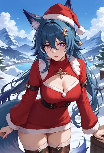 star rail,yukong,Christmas,sweater dress,stockings  - AI generated anime art