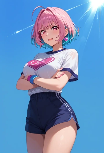 idolmaster,yumemi_riamu,athletic,shorts,sexy  - AI generated anime art