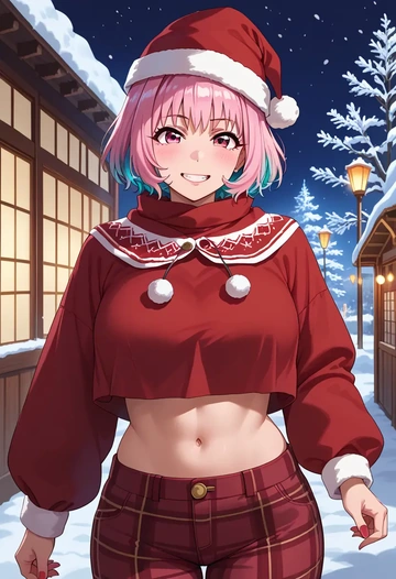 idolmaster,yumemi_riamu,Christmas,plaid trousers  - AI generated anime art