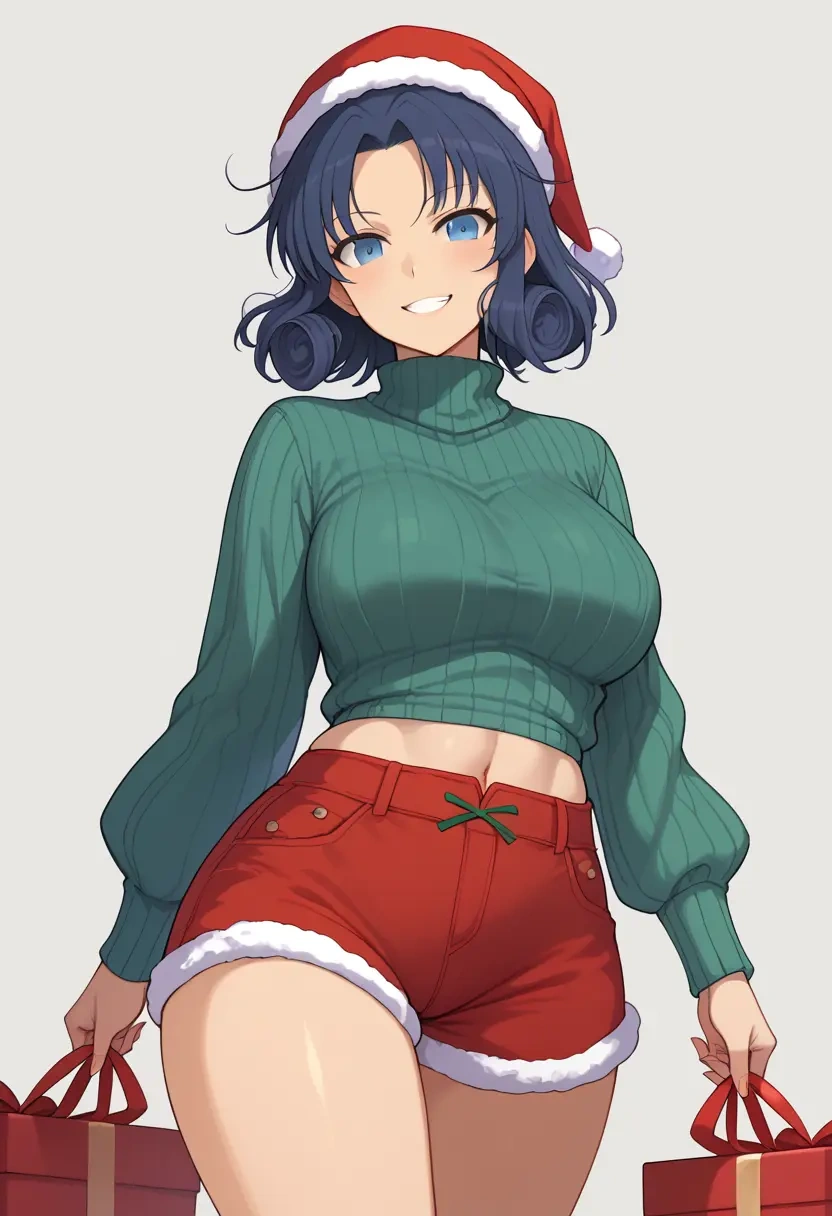 senran_kagura,yumi_(senran_kagura),Christmas,red velvet shorts,turtleneck sweater  - 