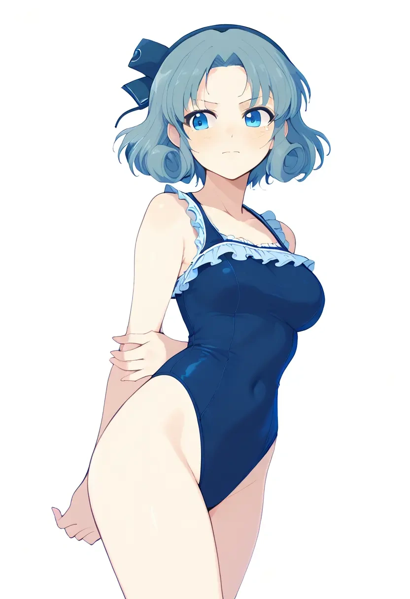 senran_kagura,yumi_(senran_kagura),retro style swimsuit,frilled neckline,bow detail  - 