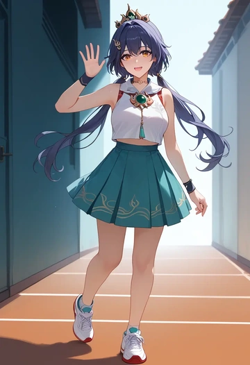 star rail,yunli,tennis skirt  - AI generated anime art