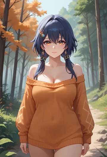 star rail,yunli,orange,sweater  - AI generated anime art