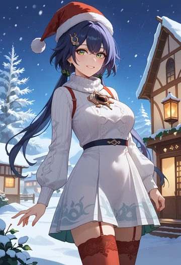 star rail,yunli,Christmas,sweater dress,stockings  - AI generated anime art