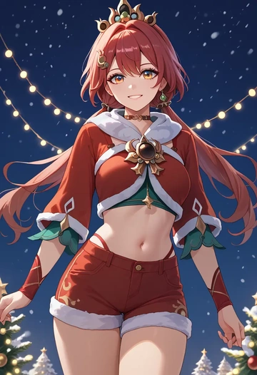 star rail,yunli,Christmas,red velvet shorts  - AI generated anime art