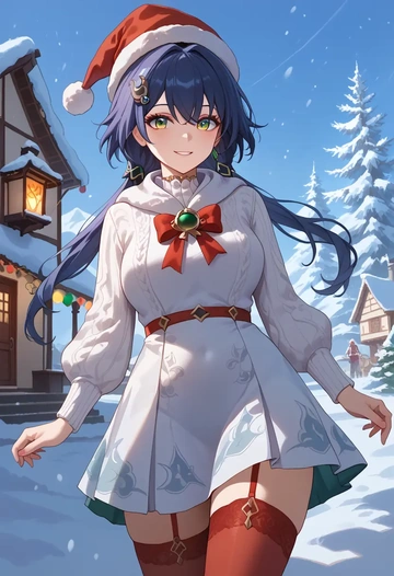 star rail,yunli,Christmas,sweater dress,stockings  - AI generated anime art