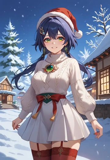 star rail,yunli,Christmas,sweater dress,stockings  - AI generated anime art