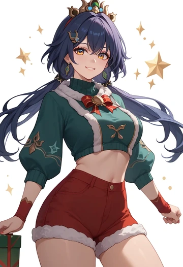 star rail,yunli,Christmas,red velvet shorts,turtleneck sweater  - AI generated anime art