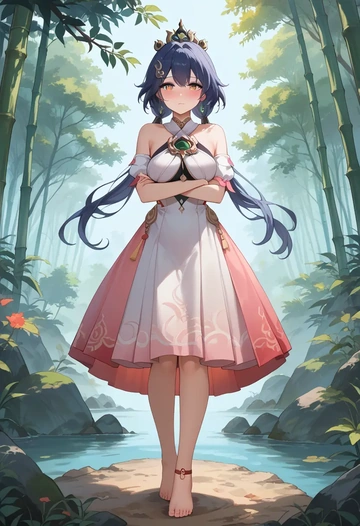 star rail,yunli,silk slip dress  - AI generated anime art