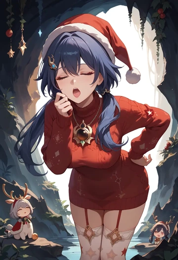 star rail,yunli,Christmas,sweater dress,stockings  - AI generated anime art