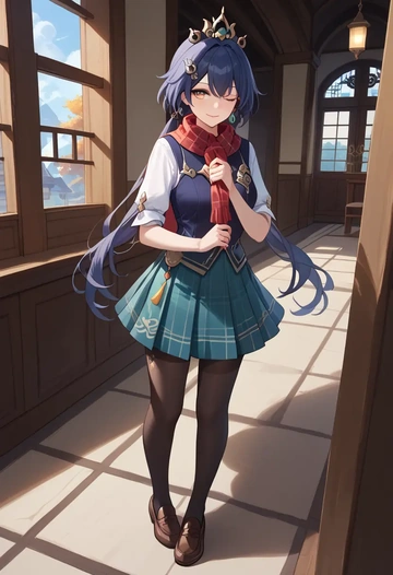 star rail,yunli,winter,student uniform,vest  - AI generated anime art