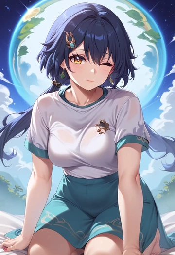 star rail,yunli,running shirt,shorts,sneakers  - AI generated anime art