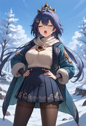 star rail,yunli,winter,student uniform,puffer coat  - AI generated anime art