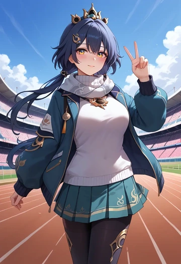 star rail,yunli,winter,student uniform,puffer coat  - AI generated anime art