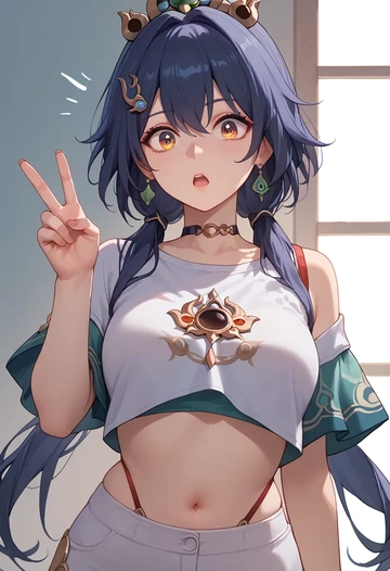 star rail,yunli,crop top,athletic shorts  - AI generated anime art