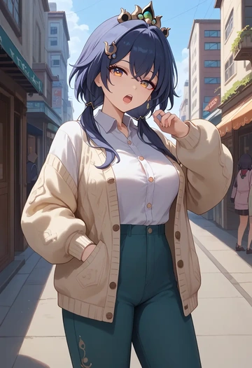 star rail,yunli,cardigan,oversized,wide-leg pants  - AI generated anime art