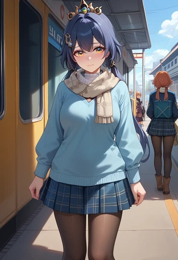 star rail,yunli,winter,student uniform,down jacket  - AI generated anime art