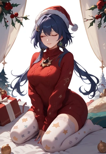 star rail,yunli,Christmas,sweater dress,stockings  - AI generated anime art