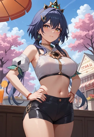 star rail,yunli,leather,shorts,crop top  - AI generated anime art