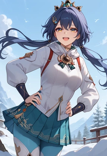 star rail,yunli,winter,student uniform,puffer jacket  - AI generated anime art