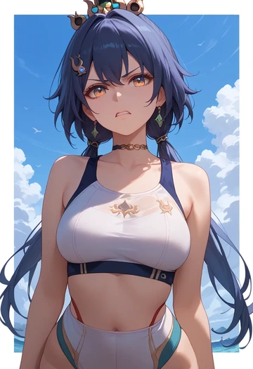 star rail,yunli,tankini top,board shorts  - AI generated anime art