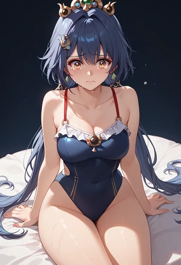 star rail,yunli,retro style swimsuit,frilled neckline,bow detail  - AI generated anime art