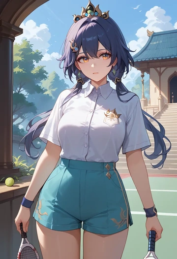 star rail,yunli,tennis polo,skort  - AI generated anime art