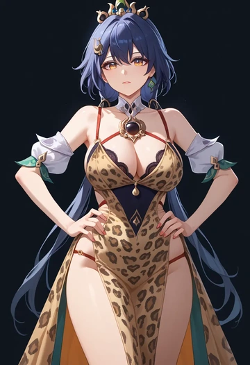 star rail,yunli,leopard print,silk slip dress  - AI generated anime art