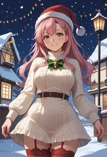 kantai_collection,yura_(kancolle),Christmas,sweater dress,stockings  - AI generated anime art