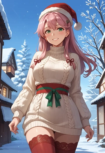 kantai_collection,yura_(kancolle),Christmas,sweater dress,stockings  - AI generated anime art