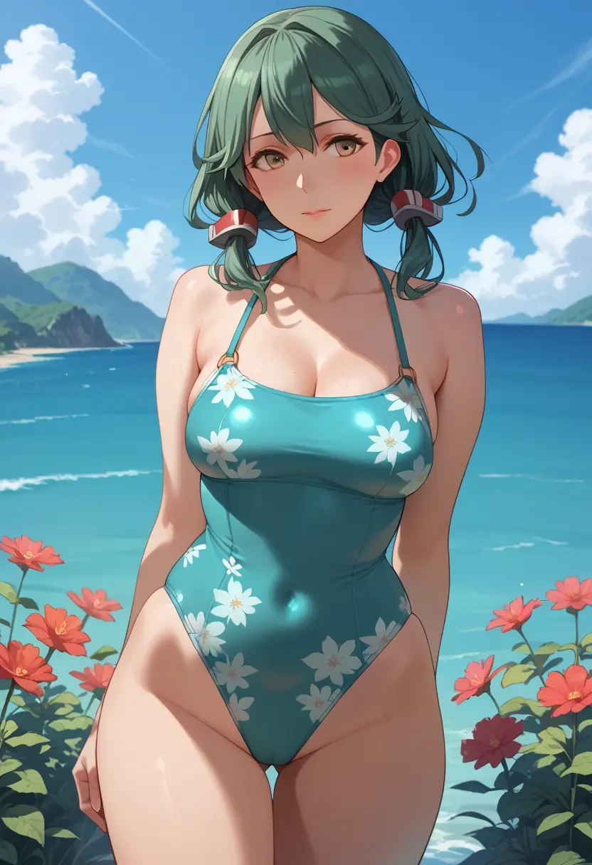 kantai_collection,yuubari_(kancolle),swimsuit,floral print  - 