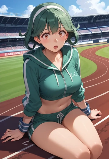 kantai_collection,yuubari_(kancolle),hoodie,cropped,high-waisted joggers  - AI generated anime art